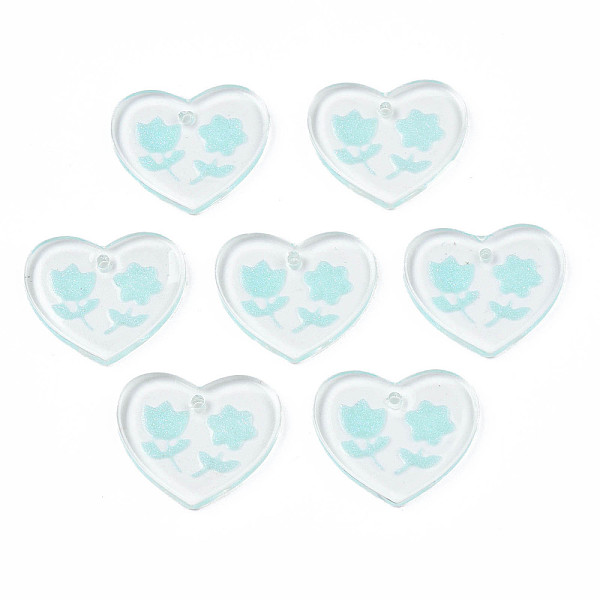 

PandaHall Transparent Resin Pendants, with Glitter Powder, Heart with Flower, Turquoise, 17x20x2mm, Hole: 1.4mm Resin Heart Green