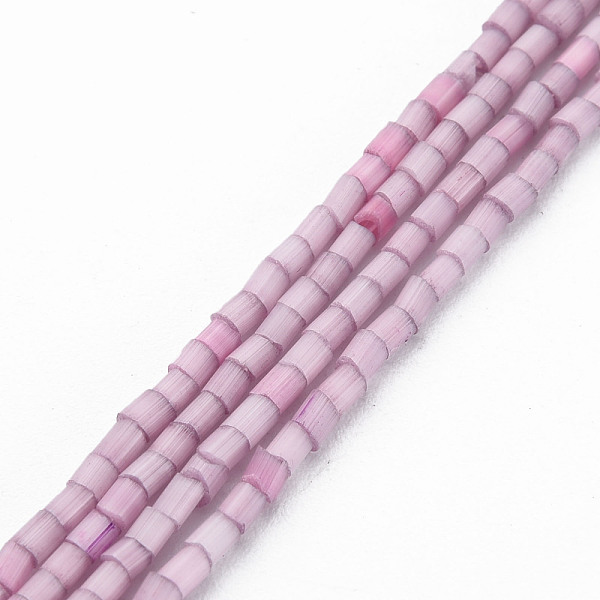 

PandaHall Glass Silk Stain Style Beads Strands, Tube, Flamingo, 1.5~5x2mm, Hole: 0.8mm, about 185~187pcs/strand, 15.55 inch~15.75 inch..., Pink
