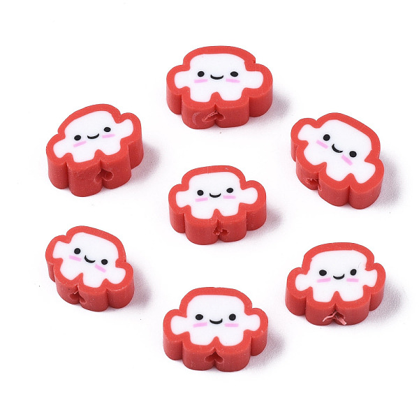 

PandaHall Handmade Polymer Clay Beads, Cloud with Smiling Face, Red, 6~8.5x10~11.5x4.5~5.5mm, Hole: 1.8mm Polymer Clay Cloud Red
