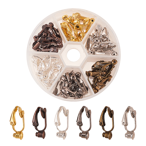 

PandaHall 48Pcs 6 Colors Brass Clip-on Earring Converters Findings, for Non-Pierced Ears, Mixed Color, 19x6x9mm, Hole: 1mm, 8pcs/color Brass