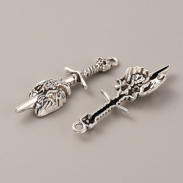 

PandaHall Gothic Tibetan Style Alloy Pendants, Antique Silver, Skull Sword with Heart, Sword Pattern, 49.5x14x5mm, Hole: 2.3mm Alloy Tool