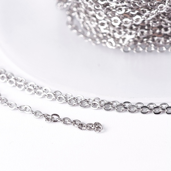 

PandaHall 304 Stainless Steel Cable Chain, Soldered, with Spool, Flat Oval, Stainless Steel Color, 1.5x1.4x0.3mm, about 65.61 Feet(20m)/roll...
