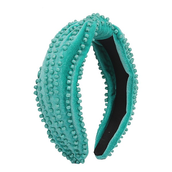 

PandaHall Hair Accessories, Velvet Bands, with Plastic Pearl, Light Sea Green, 150x130x55mm Plastic
