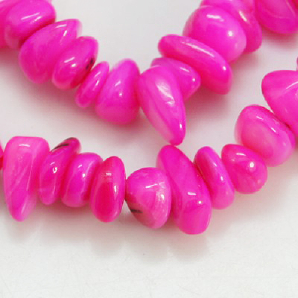 

PandaHall Natural Shell Beads Strands, Dyed, Chips, Magenta, 5~12x5~8x1~6mm, Hole: 1mm Freshwater Shell Chip Pink