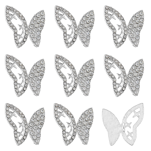 DICOSMETIC 6Pcs 1-Hole Zinc Alloy Crystal Rhinestone Shank Buttons, Butterfly Shape, Silver, 18.5x19x5.5mm, Hole: 2mm