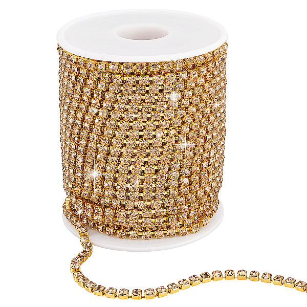 

PandaHall Iron Rhinestone Cup Chains, Strass Chains, Wedding Dress Decoration, Golden, Lt.Col.Topaz, 3.5x3mm, about 20 Yards(18.29m)/Roll..., Yellow
