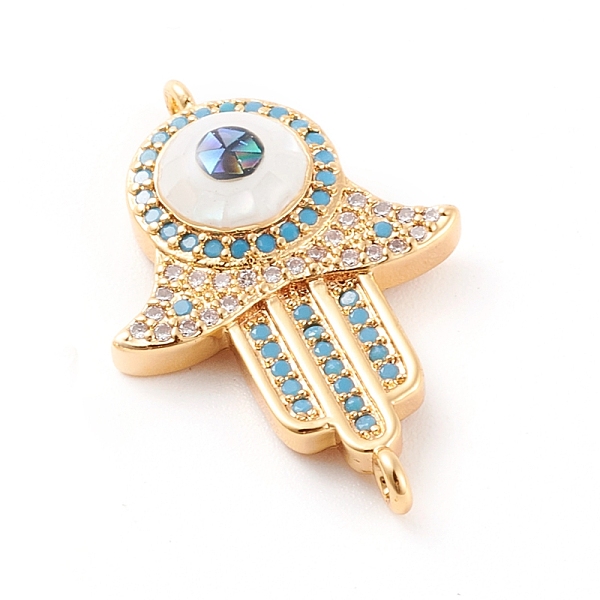 

PandaHall Brass Micro Pave Cubic Zirconia Links Connectors, with Abalone Shell/Paua Shell, Cadmium Free & Nickel Free & Lead Free, Hamsa..., Clear