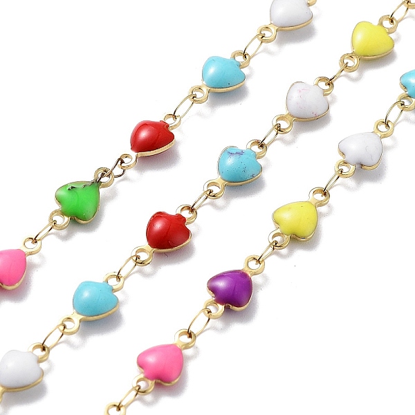 

PandaHall 304 Stainless Steel Link Chains, with Resin & Enamel & Spool, Unwelded, Real 18K Gold Plated, Heart, Colorful, 10x5x2.5mm, about...
