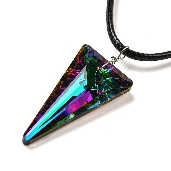 

PandaHall Waxed Cord Necklaces, K9 Glass Pendant Necklaces, Triangle, Clear AB, 17.95 inch(45.6cm) Glass Triangle White