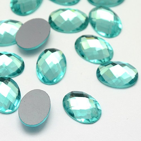 

PandaHall Faceted Glass Oval Cabochons, Medium Turquoise, 18x13x3~5mm Glass Rhinestone Oval