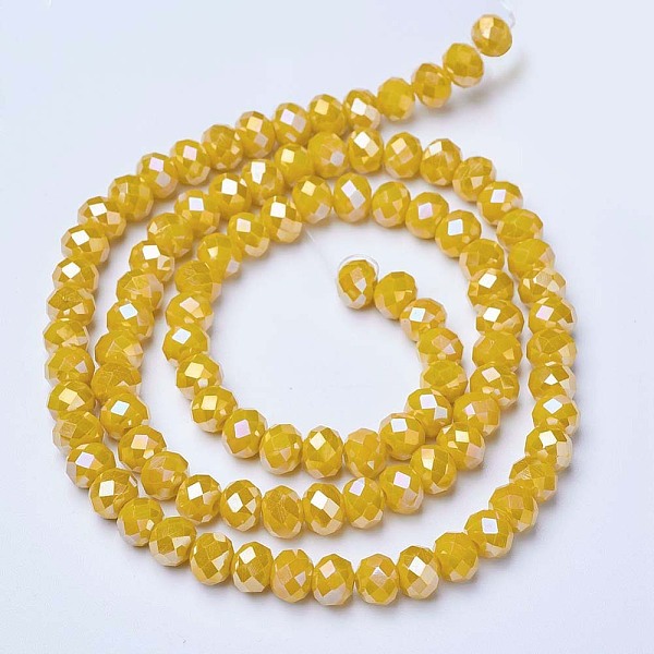 

PandaHall Electroplate Glass Beads Strands, Opaque Solid Color, AB Color Plated, Faceted, Rondelle, Yellow, 3.5x3mm, Hole: 0.4mm, about...