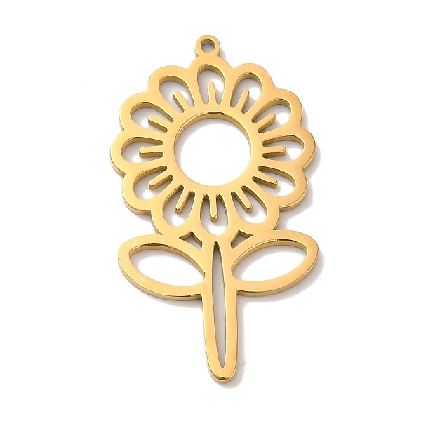 

PandaHall 304 Stainless Steel Pendants, Laser Cut, Sunflower Charm, Real 18K Gold Plated, 32x18x1mm, Hole: 1mm 304 Stainless Steel Flower