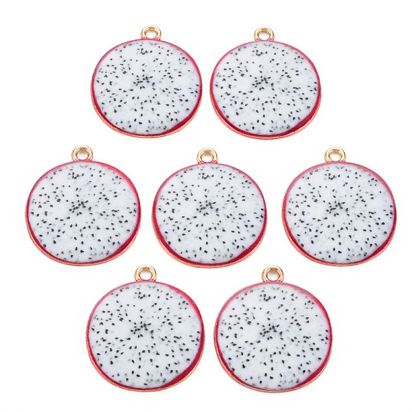 

PandaHall Light Gold Alloy Enamel Pendants, Cadmium Free & Nickel Free & Lead Free, Pitaya Slice, WhiteSmoke, 26x23x2mm, Hole: 1.8mm..., White