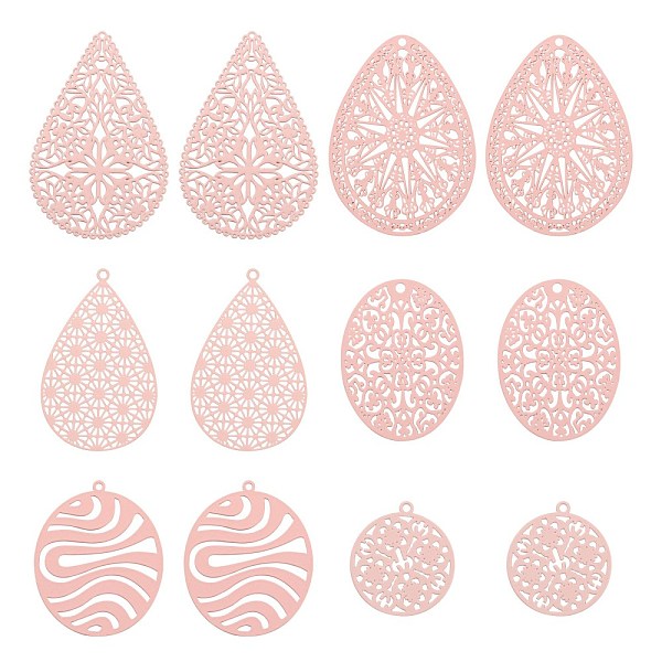 

PandaHall 36Pcs 6 Style 430 Stainless Steel Filigree Pendants, Spray Painted, Etched Metal Embellishments, Teardrop & Teardrop & Flat Round..., Pink