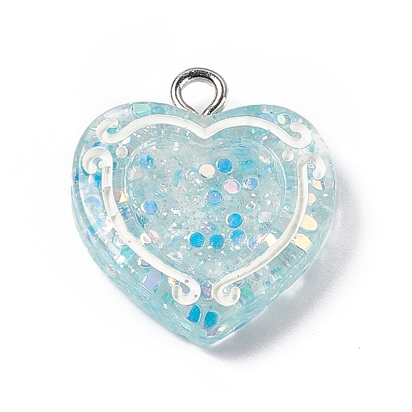 

PandaHall Transparent Resin Pendants, with Platinum Tone Iron Loops, Heart Charm with Glitter Powder and Paillette, Sky Blue, 20x17.6x3.5mm...