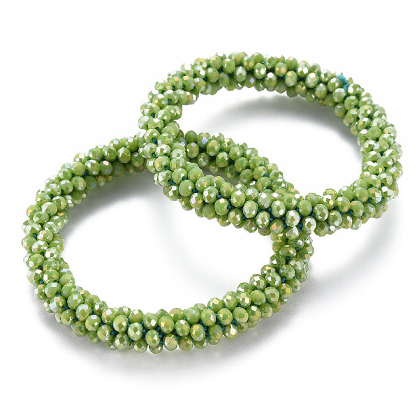 

PandaHall AB Color Plated Faceted Opaque Glass Beads Stretch Bracelets, Womens Fashion Handmade Jewelry, Yellow Green, Inner Diameter: 1-3/4...