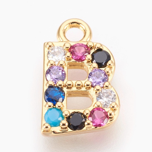 

PandaHall Brass Micro Pave Cubic Zirconia Charms, Letter, Golden, Letter.B, 13~14x7~10x2~2.5mm, Hole: 1.5~1.8mm Brass+Cubic Zirconia Letter...