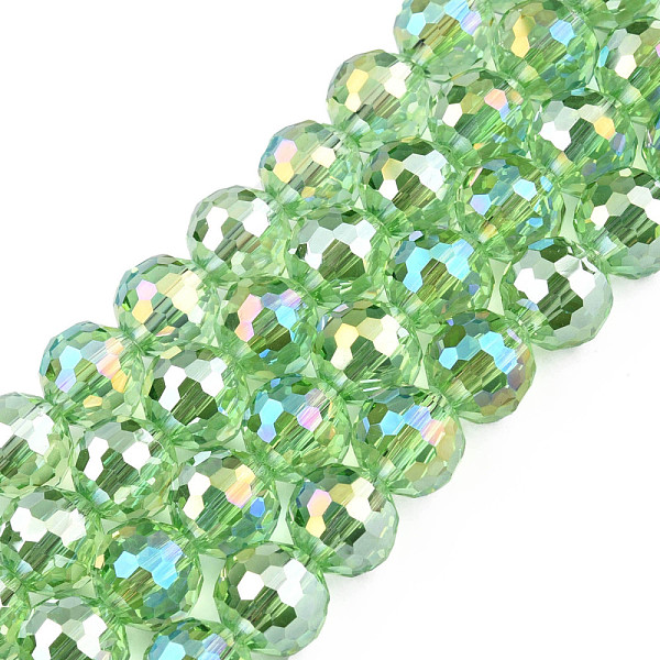 

PandaHall Electroplate Transparent Glass Beads Strands, AB Color, Faceted, Round, Light Green, 9.5x9mm, Hole: 1.2mm, about 69pcs/strand...