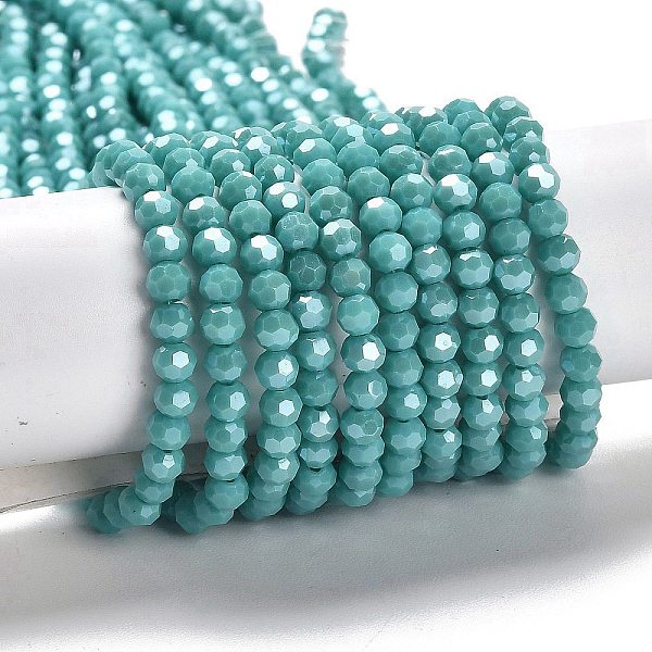 

PandaHall Electroplate Opaque Glass Beads Strands, Faceted(32 Facets), Pearl Luster Plated, Round, Cadet Blue, 4mm, Hole: 0.7mm, about...