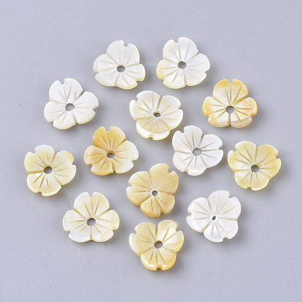 

PandaHall Yellow Shell Beads, 3d Flower, Pale Goldenrod, 10.5x11x3mm, Hole: 1.6mm Yellow Shell Flower Yellow