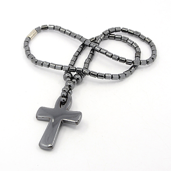 Mens Saint Ankh Cross Hematite Pendant Necklaces