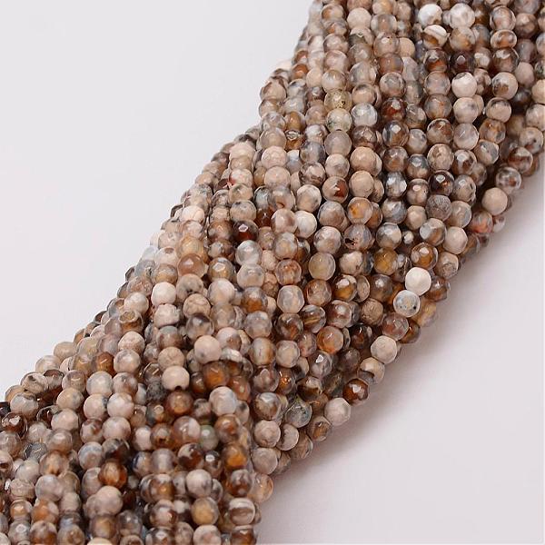 

PandaHall Natural Fire Crackle Agate Beads Strands, Dyed, Faceted, Round, Coffee, 4mm, Hole: 0.8mm, about 90~92pcs/strand, 14 inch Fire..., Brown