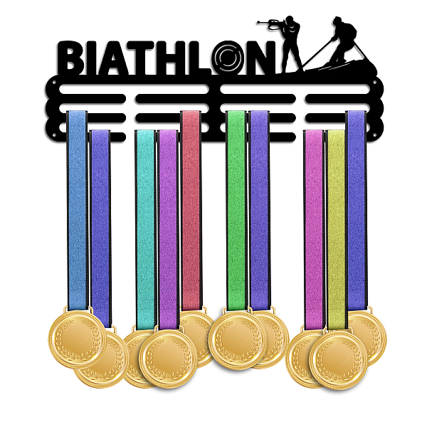

PandaHall Biathlon Theme Iron Medal Hanger Holder Display Wall Rack, with Screws, Sports Themed Pattern, 150x400mm Iron Sports