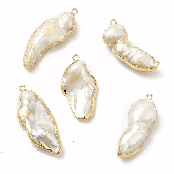 

PandaHall Baroque Natural Keshi Pearl Pendants, Nuggets Charms, with Brass Loops, Light Gold, 32~39x12~17x5~11mm, Hole: 1.6~1.8mm Keshi..., White