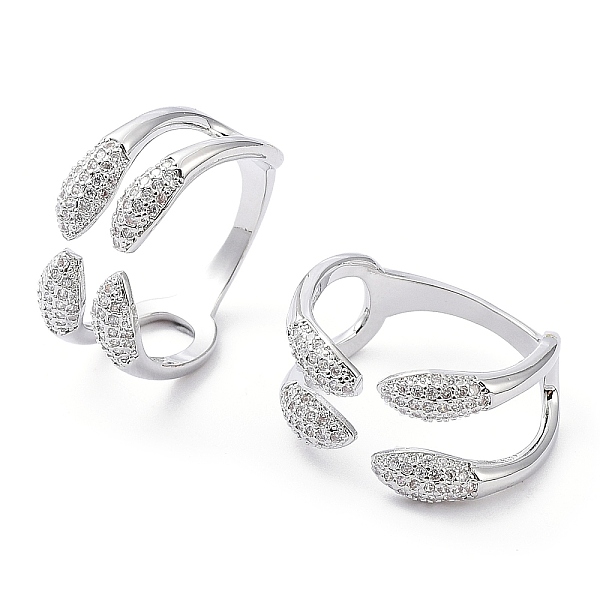PandaHall Clear Cubic Zirconia Snake Open Cuff Rings, Brass Jewelry for Women, Platinum, Inner Diameter: 19mm Brass+Cubic Zirconia Snake...
