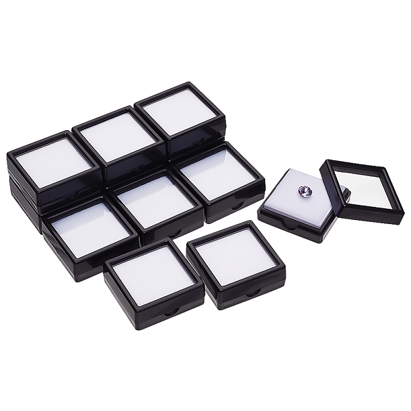 

PandaHall 12 Pcs Gemstone Display Boxes, 1.63x1.63x0.65 inch Black Plastic Square Jewelry Display Container Diamond Storage Box with Clear..., White