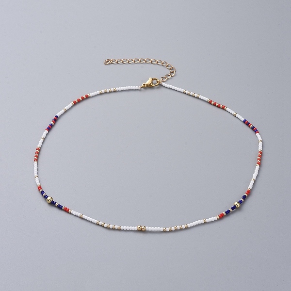 

PandaHall Seed Beaded Necklaces, with Golden Plated Brass Curb Chains, Brass Round Beads and 304 Stainless Steel Lobster Claw Clasps, Mixed..., Multicolor