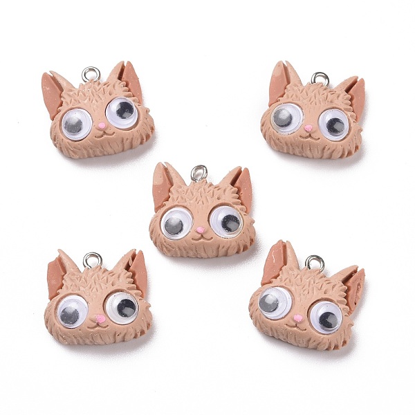 

PandaHall Opaque Resin Pendants, with Platinum Tone Iron Loops & Wiggle Googly Eyes, Fox, Dark Salmon, 19.5x20.5x10mm, Hole: 2mm Iron+Resin...