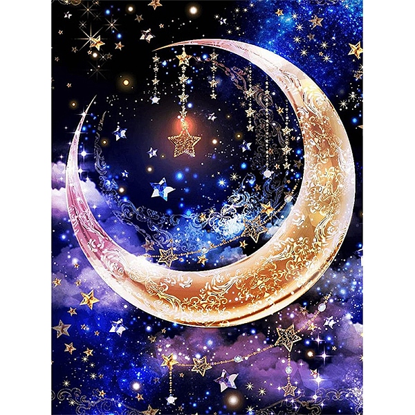 

PandaHall DIY Space Theme Diamond Painting Kits, Including Canvas, Resin Rhinestones, Diamond Sticky Pen, Tray Plate and Glue Clay, Moon...