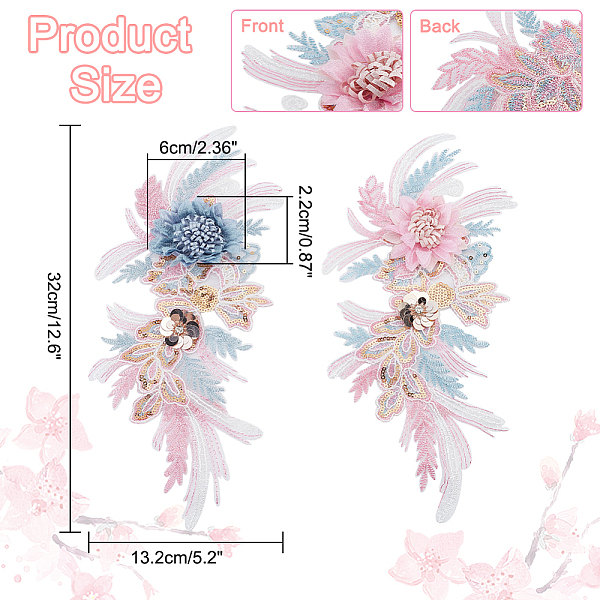 

PandaHall 2Pcs 2 Colors Flower Pattern 3D Computerized Embroidered Appliques, Adhesive/Sew on Patches, with Glitter Sequins, Costume..., Multicolor