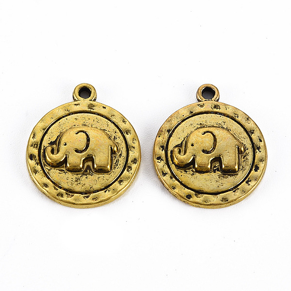 

PandaHall Tibetan Style Alloy Pendants, Cadmium Free & Lead Free, Flat Round with Elephant, Antique Golden, 19x16x3mm, Hole: 1.4mm Alloy...