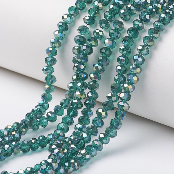 

PandaHall Electroplate Transparent Glass Beads Strands, Half Green Plated, Faceted, Rondelle, Dark Turquoise, 8x6mm, Hole: 1mm, about..., Cyan