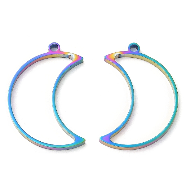 

PandaHall 304 Stainless Steel Open Back Bezel Moon Pendants, For DIY UV Resin, Epoxy Resin, Pressed Flower Jewelry, Rainbow Color...