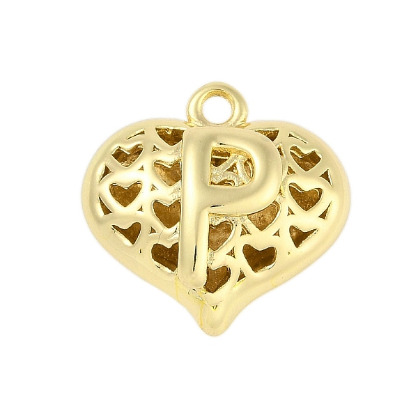 

PandaHall Hollow Brass Pendants for Valentine's Day, Heart with Letter, Real 18K Gold Plated, Letter P, 25x26x13mm, Hole: 2.5mm Brass Letter...