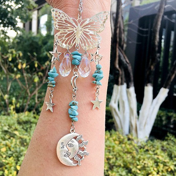 

PandaHall Teardrop Glass & Metal Butterfly Pendant Decorations, Hanging Suncatchers, with Synthetic Turquoise Chips, for Home Decoration...
