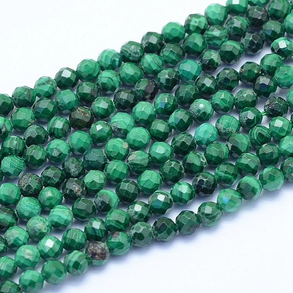 

PandaHall Natural Malachite Beads Strands, Faceted, Round, 3.5~4mm, Hole: 0.6mm, about 108pcs/strand, 14.96 inch(38cm) Malachite Round