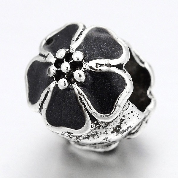 

PandaHall Large Hole Flower Alloy Enamel European Beads, Antique Silver, Black, 8x10x11mm, Hole: 5mm Alloy+Enamel Flower Black