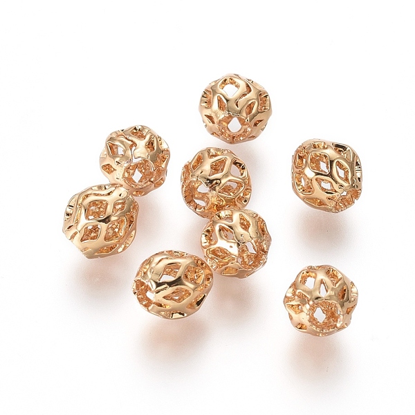 

PandaHall Long-Lasting Plated Brass Beads, Hollow, Round, Golden, 5.8x5.4mm, Hole: 2mm Brass Round