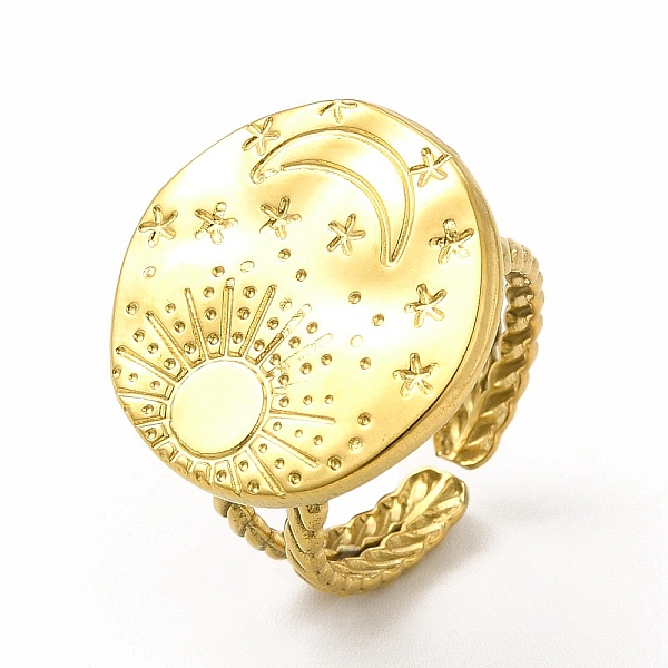 

PandaHall Ion Plating(IP) 304 Stainless Steel Sun & Moon Planet Open Cuff Ring for Women, Real 18K Gold Plated, Inner Diameter: 17mm 304...