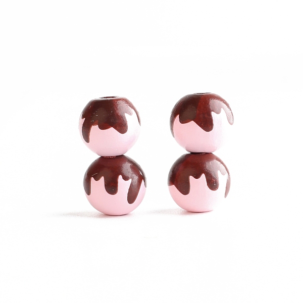 PandaHall Printed Wood Beads, Round with Chocolate Pattern, Pink, 16mm Wood Round Pink