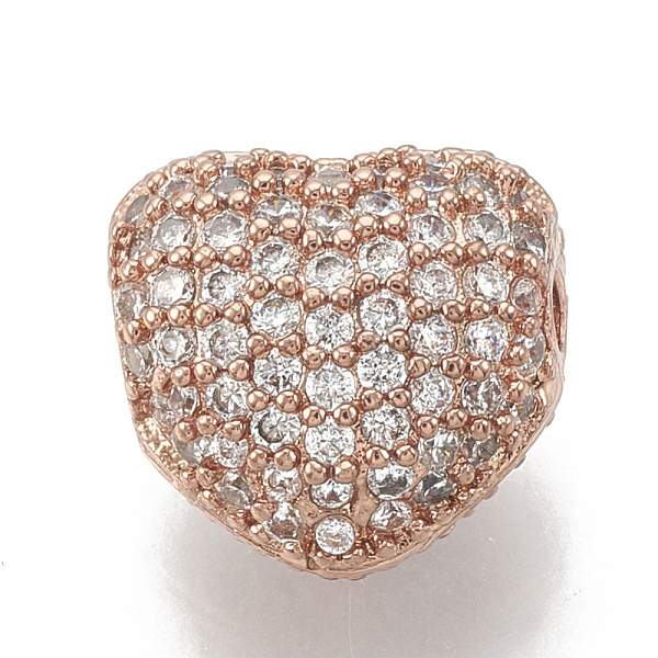 

PandaHall Brass Micro Pave Cubic Zirconia Beads, Heart, Clear, Rose Gold, 8x7x5mm, Hole: 1mm Brass+Cubic Zirconia Heart Clear