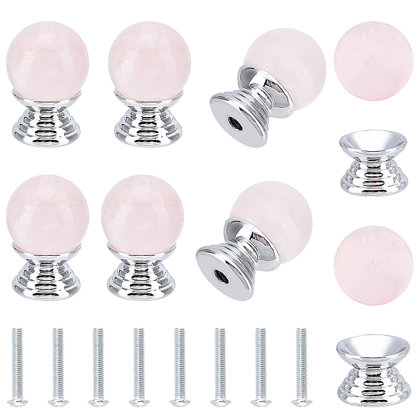 PandaHall BENECREAT 8 Pack Rose Quartz Dresser Drawer Knobs 16mm Crystal Ball Closet Door Knobs with 8 Sets Pedestal and Screw for Cabinet...