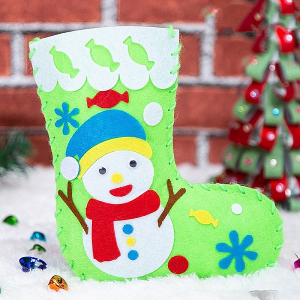 

PandaHall DIY Non-woven Fabric Christmas Sock Kits, including Fabric, Needle, Cord, Snowman Cloth Snowman Multicolor