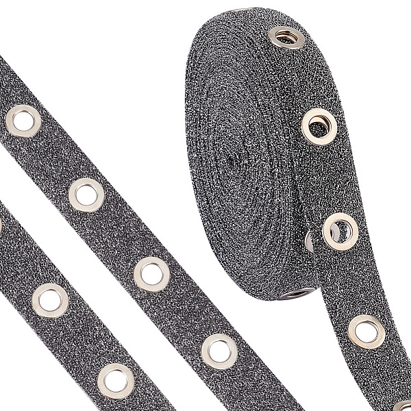 

PandaHall 9 Yards Glitter Polyester Ribbon with Alloy Eyelets, Clothes Accessories, Gray, 1 inch(24mm) Polyester None Gray
