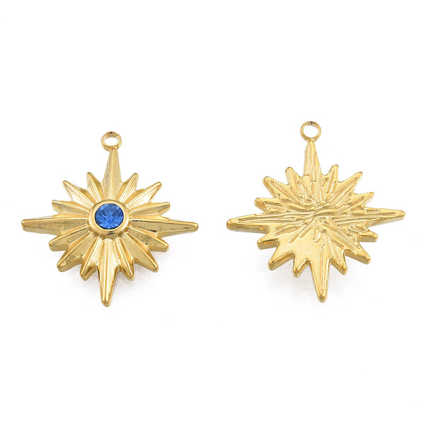 

PandaHall 304 Stainless Steel Pendants, with Sapphire Rhinestone, Star, Real 18K Gold Plated, 21.5x19x3.5mm, Hole: 1.4mm Stainless..., Blue
