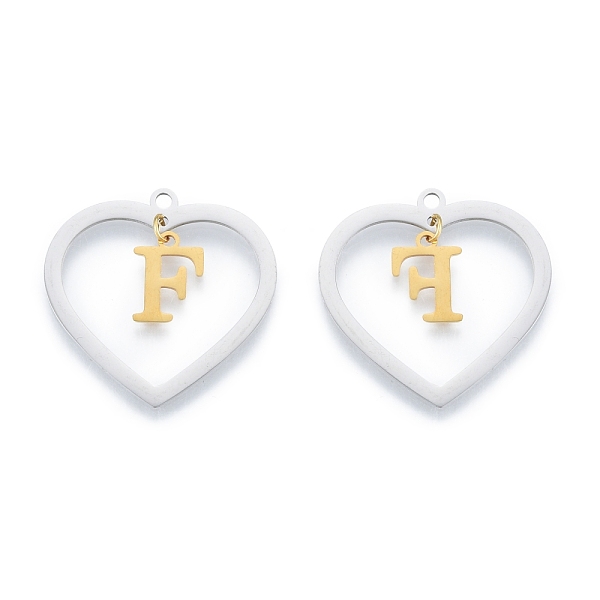 

PandaHall 201 Stainless Steel Pendants, Hollow, Heart with Letter A~Z, Real Gold Plated & Stainless Steel Color, Letter.F, 29x29.5x1mm, Hole...